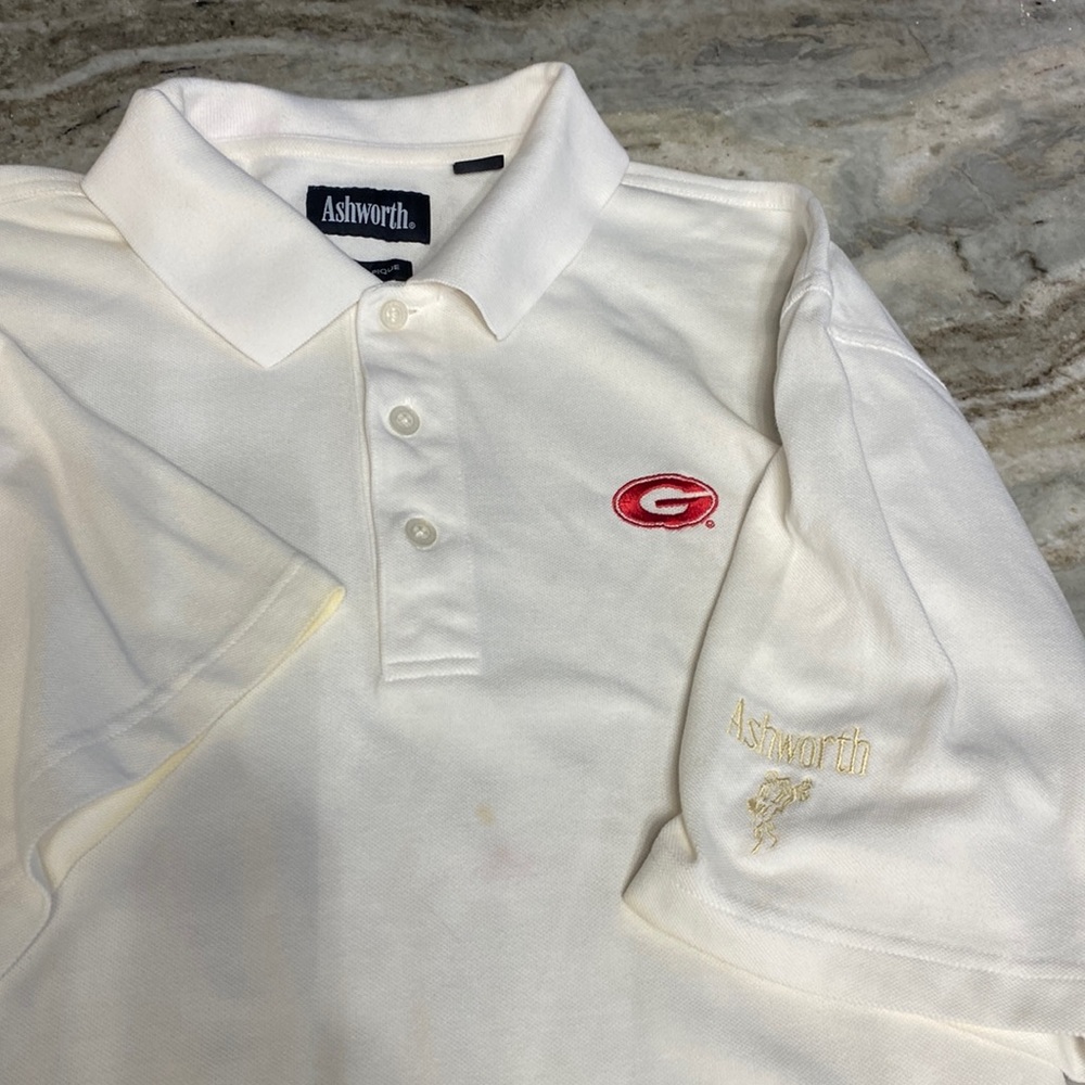 Ashworth XL White Georgia State  polo shirt sleeve.